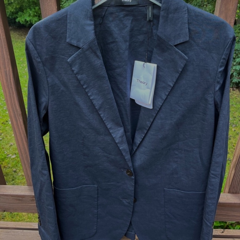 Theory concord eco crunch linen navy blazer NWT